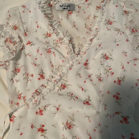 Falling Love Cap Sleeve Floral Mini Wrap Dress - Picture 3 of 3